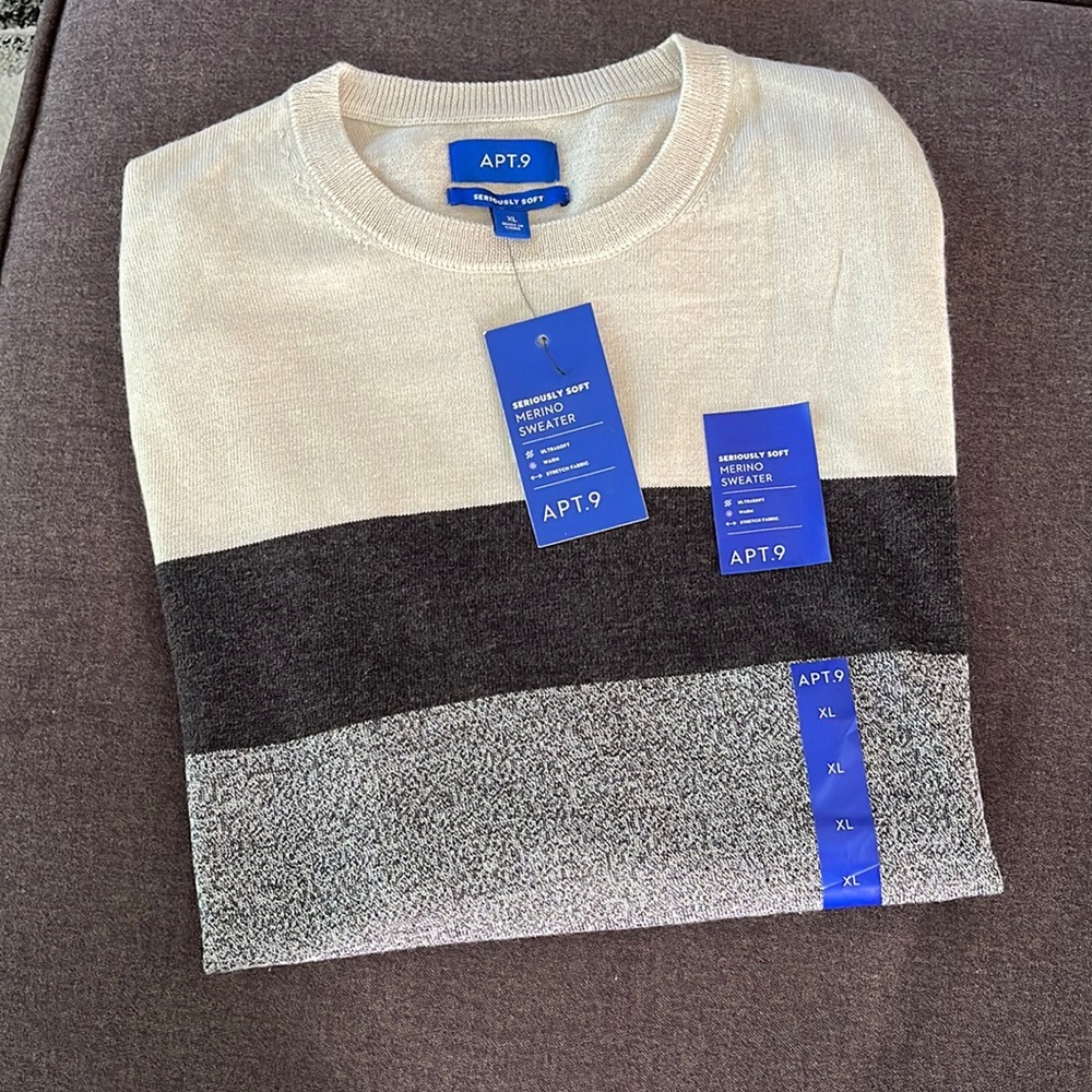 Merino Wool Blend  Men's Crew Neck Pull Over Knit Sweater Size XL